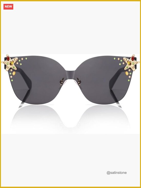Oversized Square Acetate Sunglasses with Star Accents, UV400 Protection main image 4